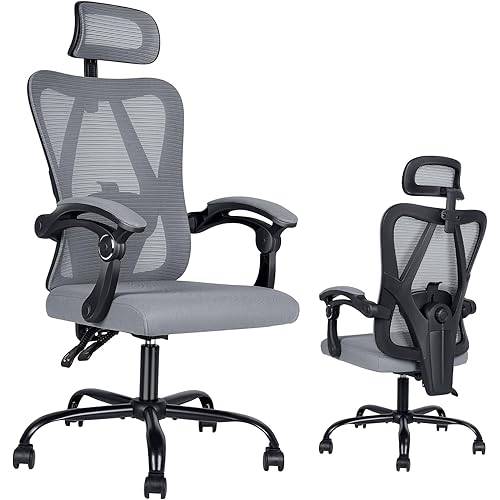 Ergonomic Office Chair: Office Computer Desk Chair with High Back Mesh and Adjustable Lumbar Support Rolling Work Swivel Task Chairs with Wheel 3D Armrests and Headrest