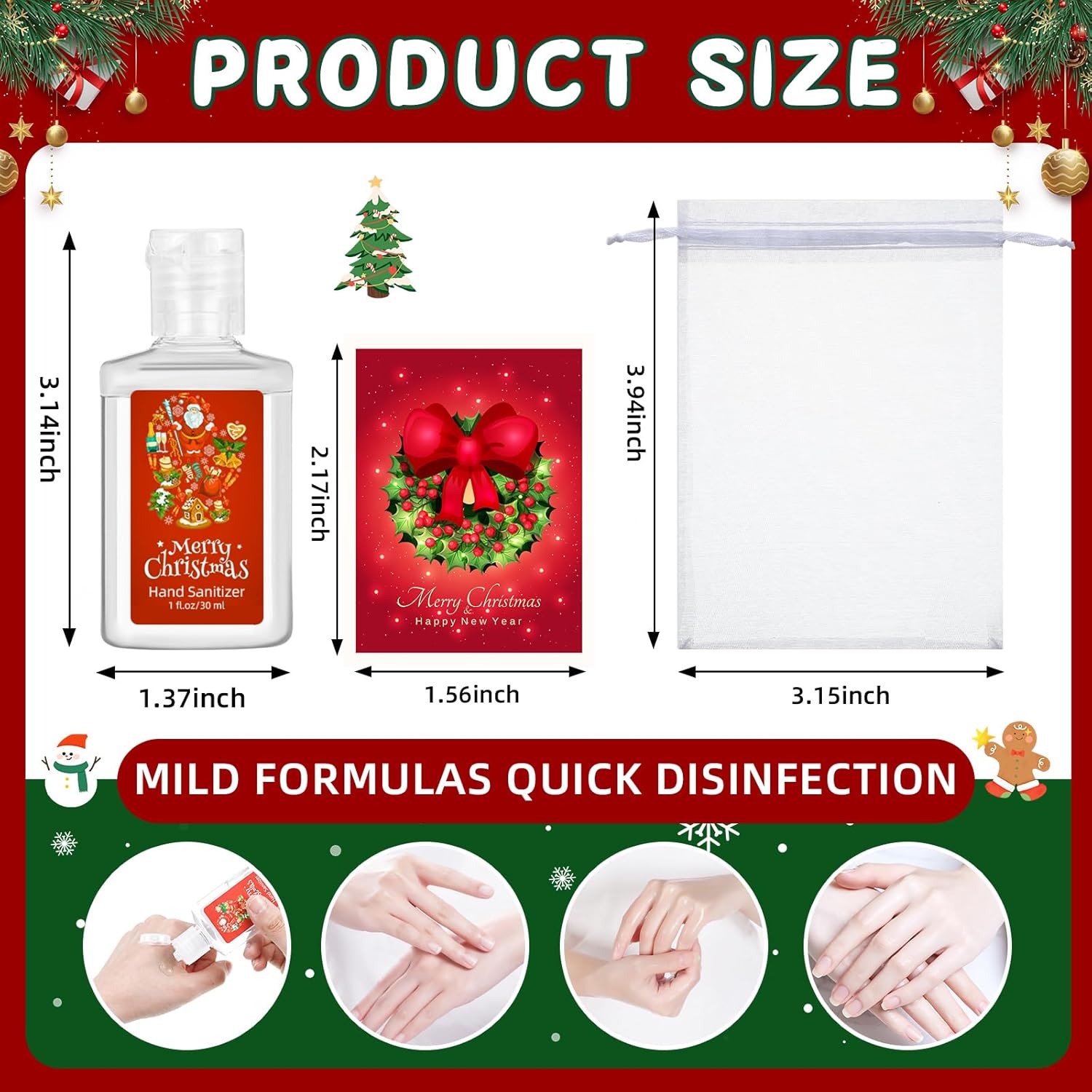Leinuosen 36 Sets Christmas Mini Hand Soap Bulk 36 Christmas Hand Soap Travel Size 1fl oz with 36 Greeting Cards and Organza Bags Xmas Stocking Stuffers Gift Xmas Party Favors for Guest