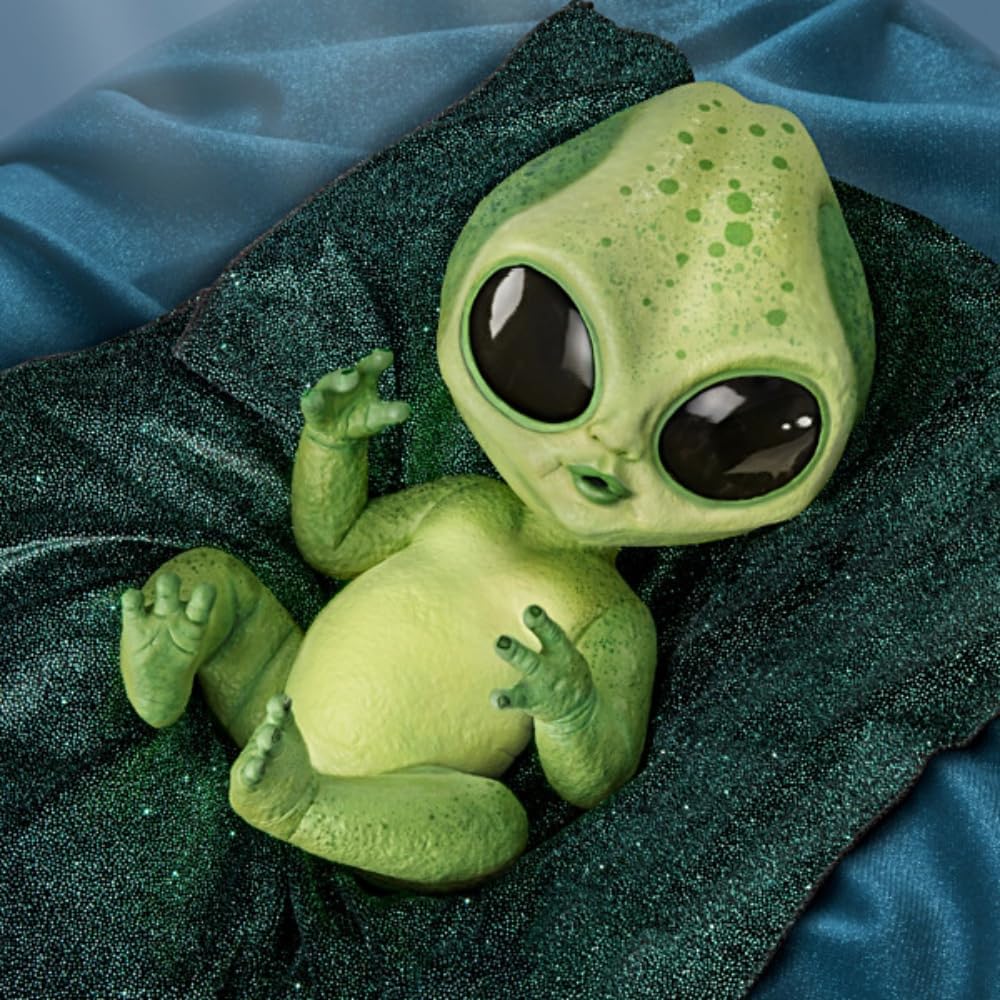 The Ashton-Drake Galleries Lumina Alien Baby Doll, 16 inches, Glow-in-The Dark Vinyl Skin, Poseable with Cosmic Blanket
