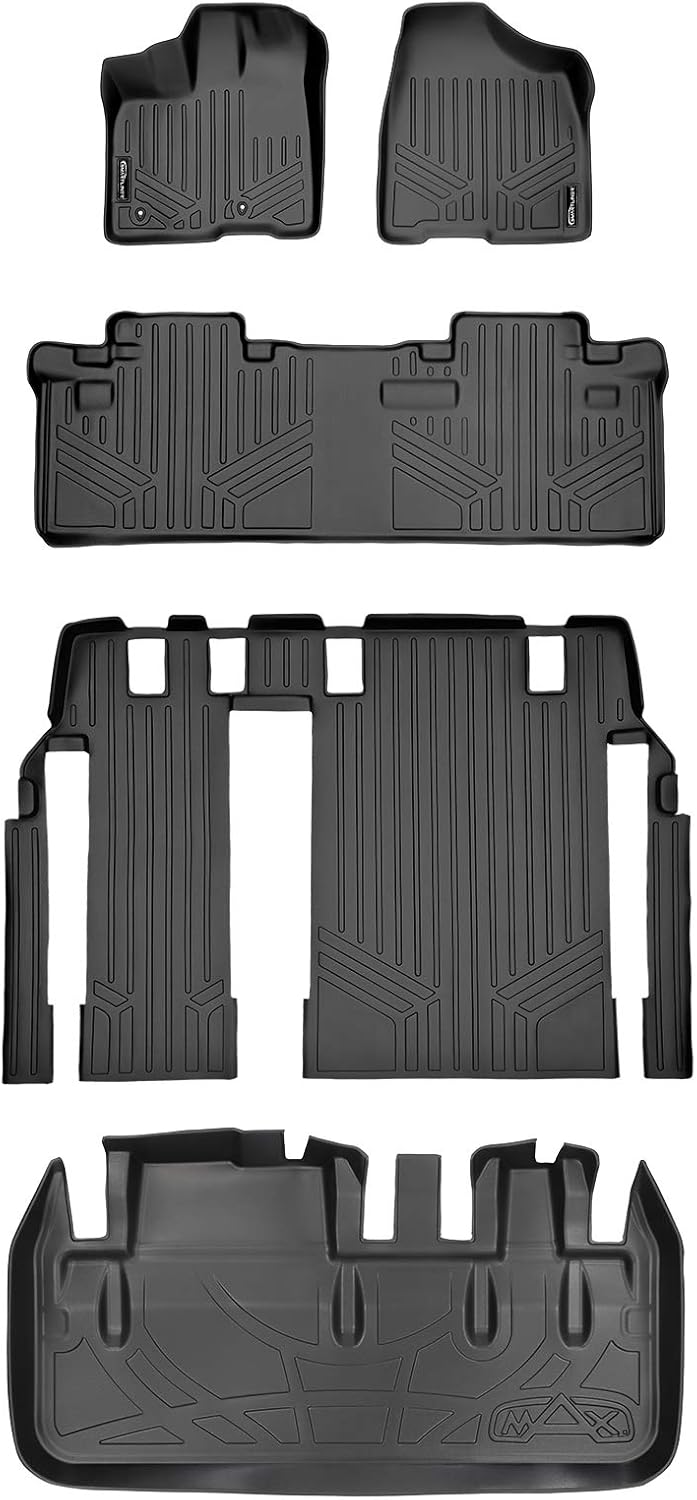 SMARTLINER Custom Floor Mats 3 Rows and Cargo Liner Behind 3rd Row Set Black for 2011-2012 Toyota Sienna 8 Passenger Model