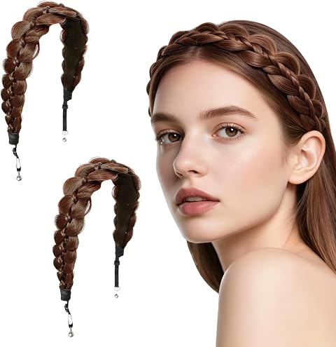 Diadema Trenzada Diademas Mujer De Pelo Sintético,2 Piezas | Elegante Moda Aporta Volumen Al Cabello Para Día A Día Fiestas Celebraciones Cenas Gala(Marrón Claro)