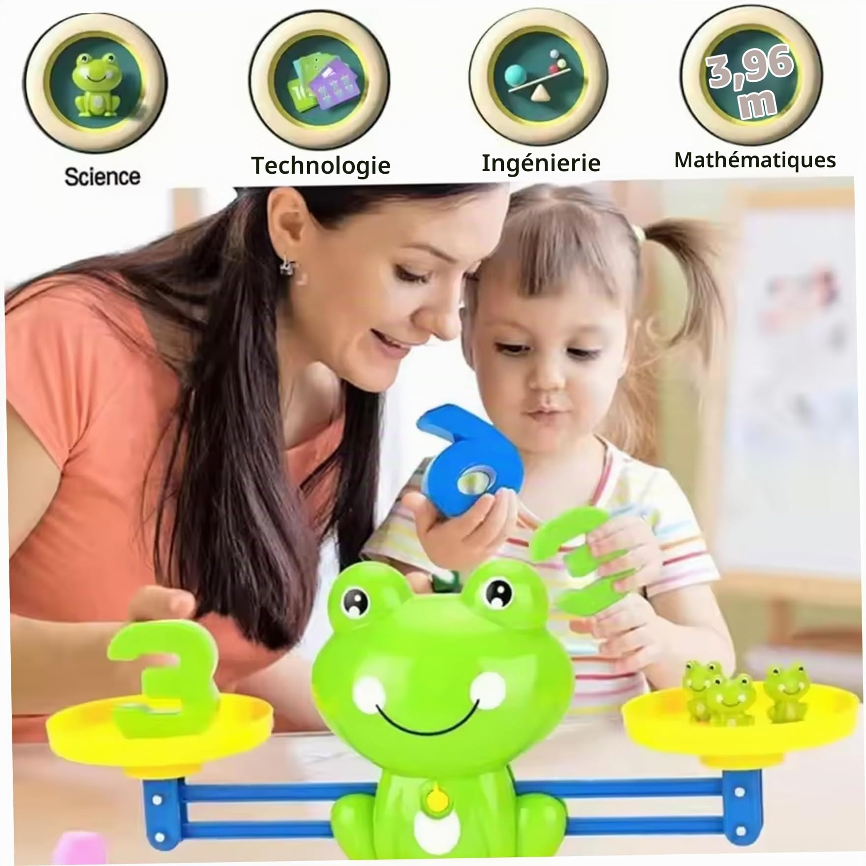 Grenouilles sauteuses, jeu d'équilibre de grenouille en plastique, jeux de mathématiques pour la maternelle avec balance et cartes d'activité, vert (30 grenouilles + 10 chiffres + 30 cartes