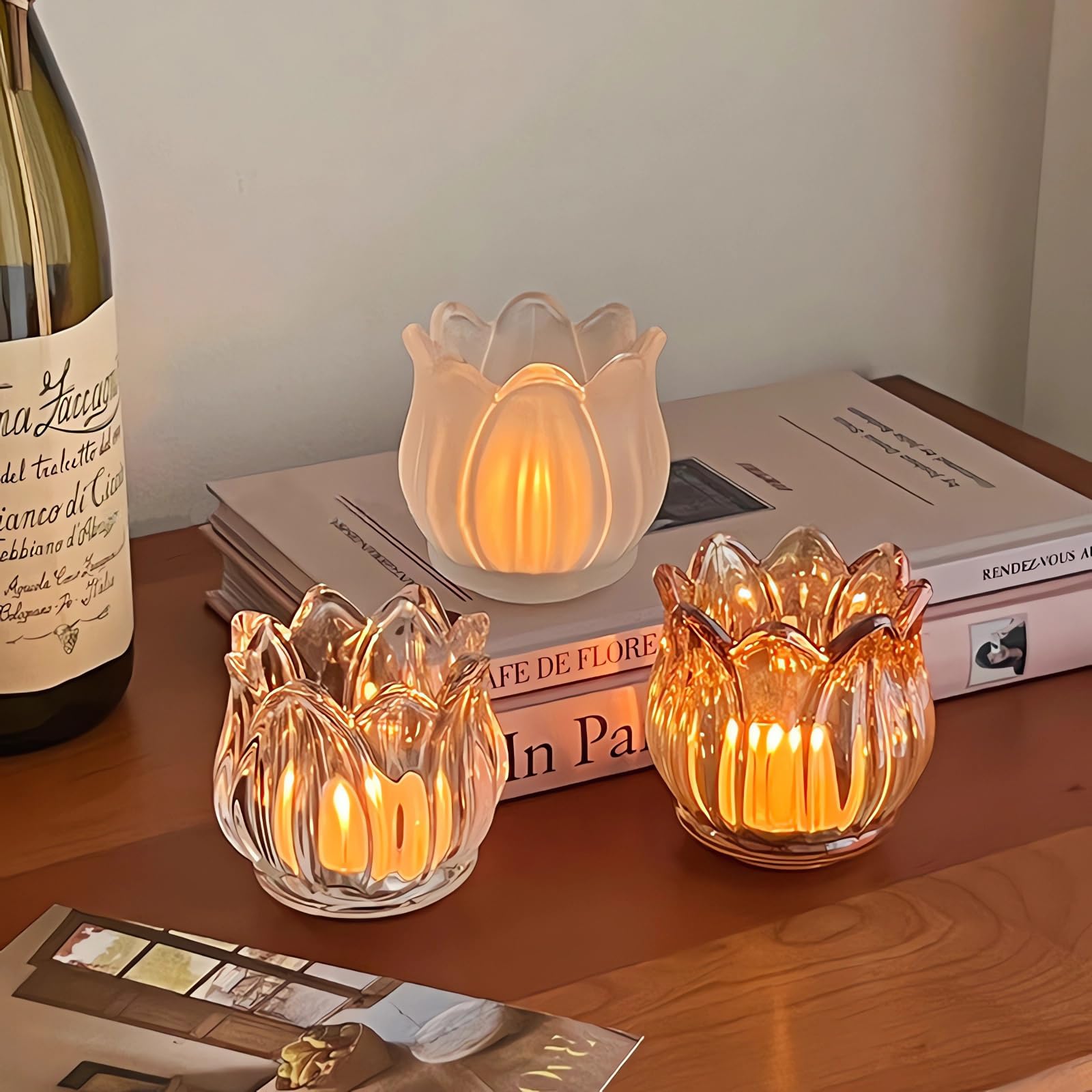 vintage * turip candle holder 2点セット Vintage Tulip Candle Holder, Glass Candlestick Holder for Table