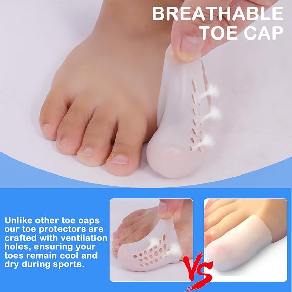 20Pcs Silicone Toe Protector, Breathable Toe Guards, Anti-Friction Pinky Toe Sleeves, Toe Protector Tube with Holes, Soft Big Toe Cushion, Gel Toe Caps for Missing Ingrown Toenails Corns Blisters