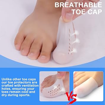 20Pcs Silicone Toe Protector, Breathable Toe Guards, Anti-Friction Pinky Toe Sleeves, Toe Protector Tube with Holes, Soft Big Toe Cushion, Gel Toe Caps for Missing Ingrown Toenails Corns Blisters