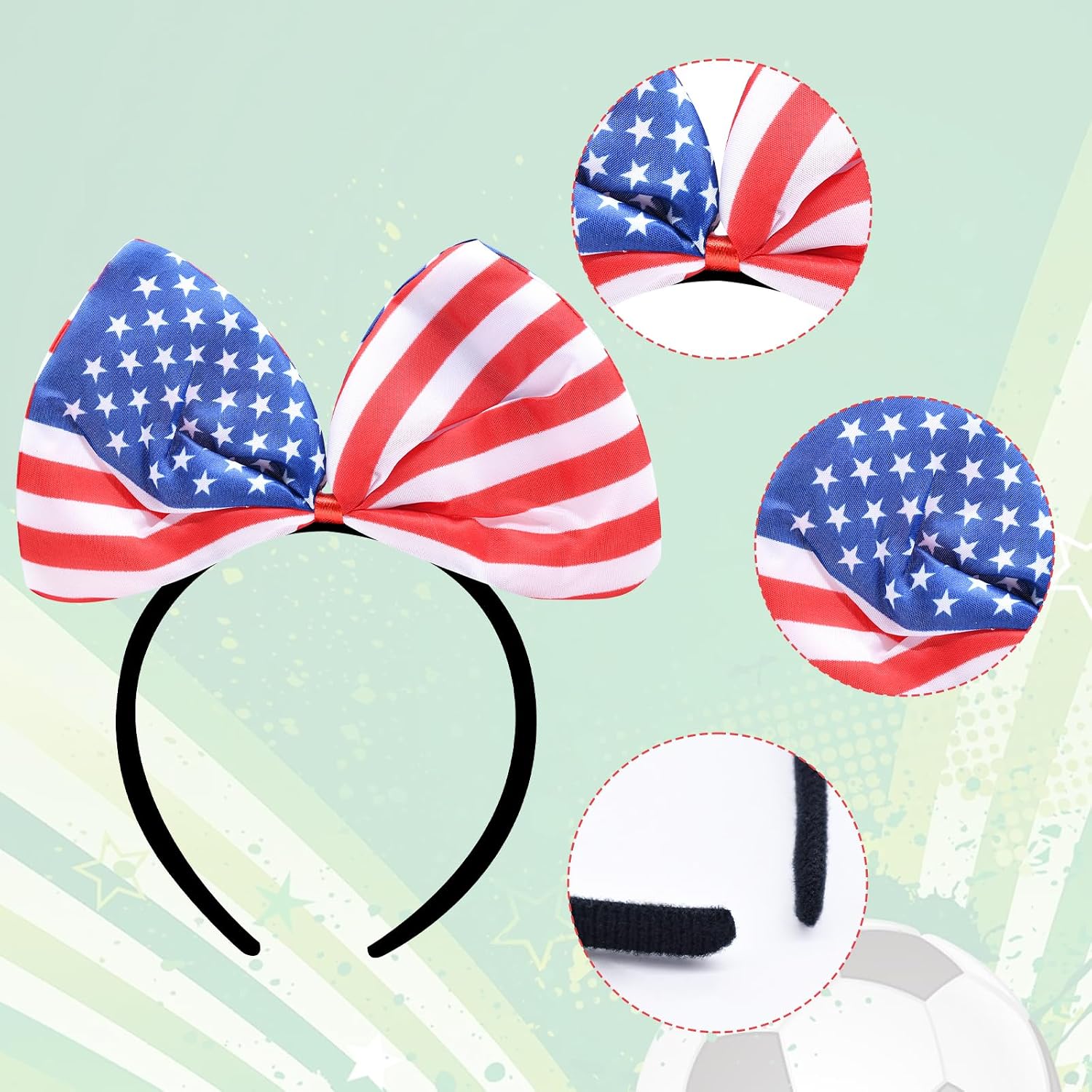 Soccer Fan Accessories Set for Adults, Soccer Bow Headband, Soccer Ball Earrings, Tattoos and Cheer Wand for Game Day