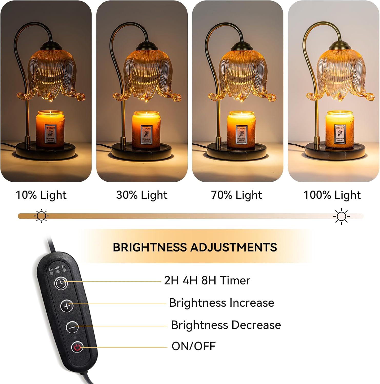 Candle Warmer Lamp,Electric Warmer,Dimmable,Candle Holders for Home Decor,with Timing Function,with 2 Bulbs,with Scented Candle,(Marble Base,Tulip)