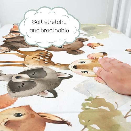 Miniatura 3 de HawSkgFub Woodland Animal Friends - Sábana bajera para cuna estándar para bebé, niño y niña, funda de colchón neutra, ciervo, oso, zorro, búho,