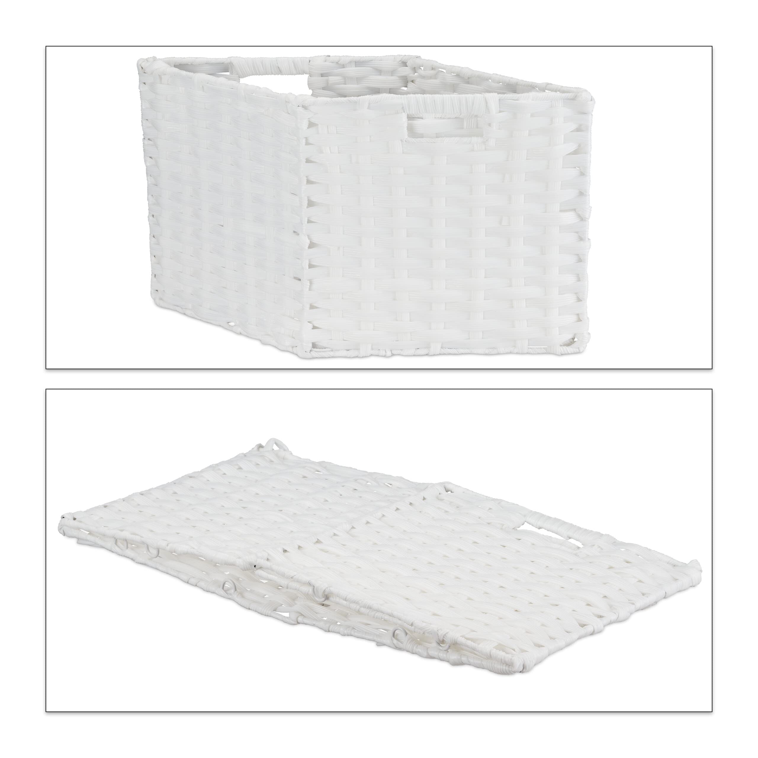 Relaxdays Cesti Intrecciati Portaoggetti in Plastica, Set 4 Scatole da Scaffale, HLP 31x32x30 cm, Organizer Cubo, Bianco