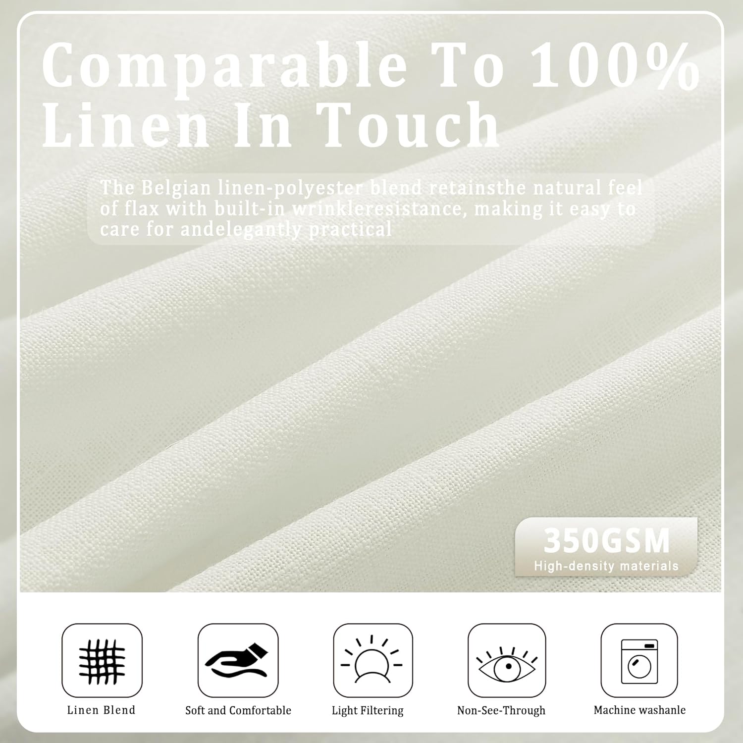 Pinch Pleat Linen Curtains 63 inch Length for Living Room Farmhouse Cottage Core Curtain Ivory Birch Semi Sheer Boho Neutral Pleated with Hooks Rings Window Curtains 63 Inches Long