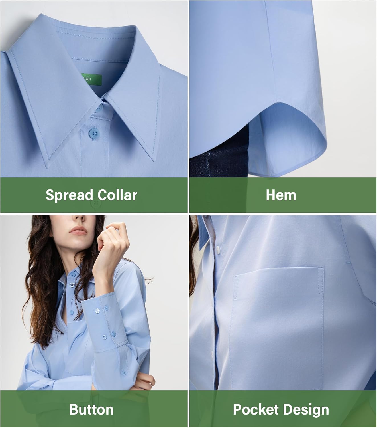 Women's Button Down Shirts Work Office Business Blouses Soft Casual Oversized Style Boyfriend Tops with Pockets - Image 2