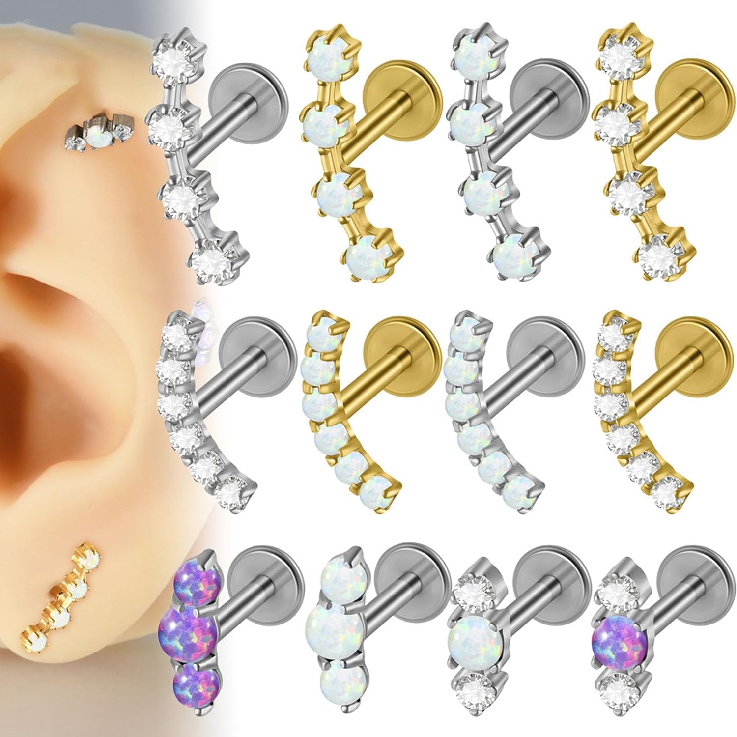 Body Safe G23 Metal Lip Jewelry Featuring Scratch Finish and Gemstones High Polish G23 Metal Labret Reta Threadless Body Jewelry