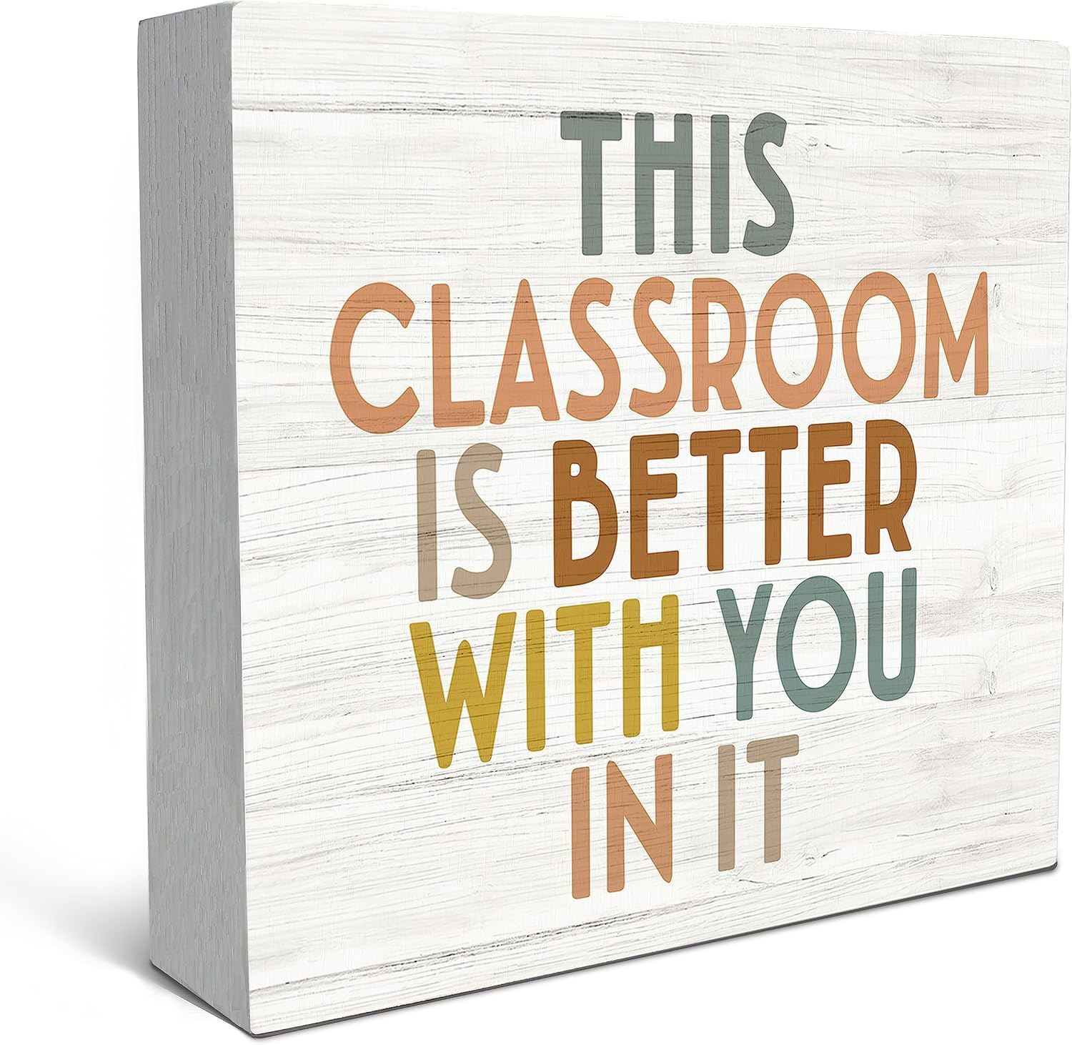 Classroom Box Sign 7x7 Inch Rustic Wooden Desk Decor Teacher Gift