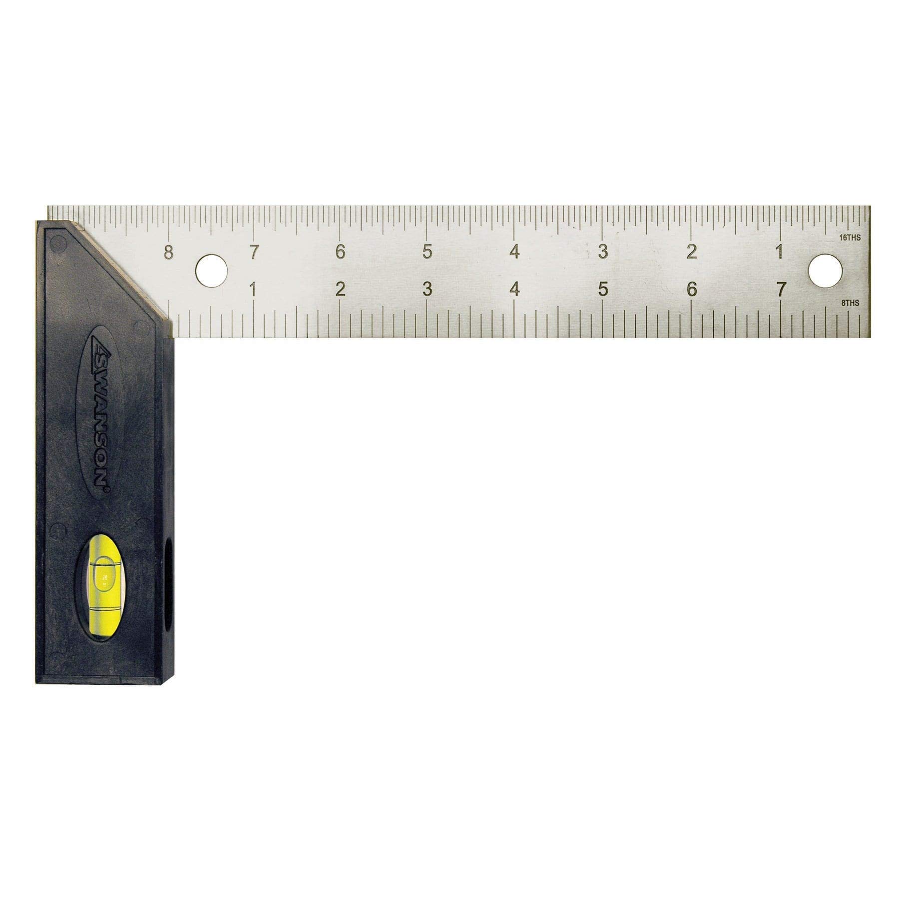 Swanson Tool TS151 Try and Miter Square 8-Inch (Plastic Handle, Stainless Steel Blade and Level)