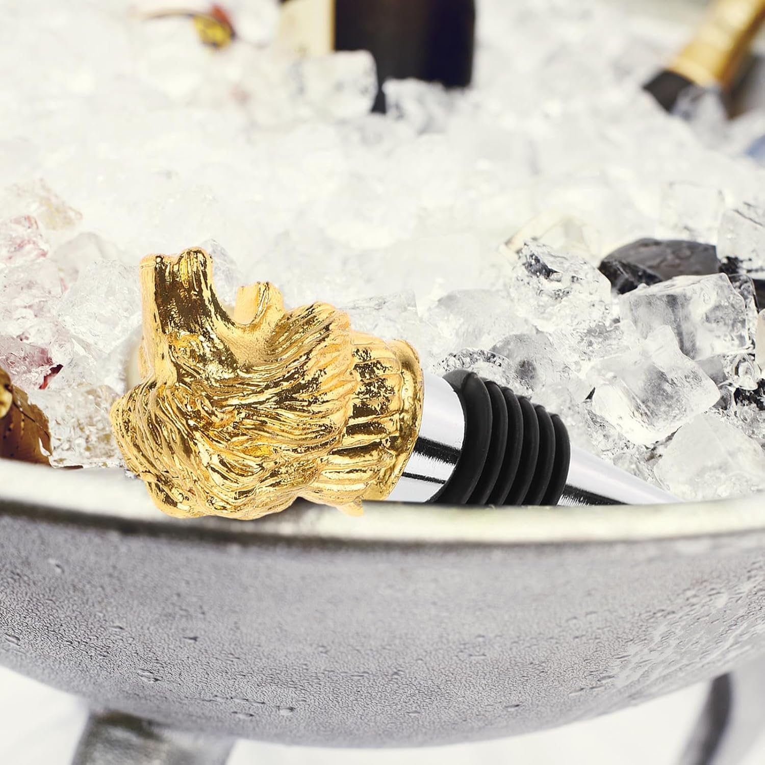 Golden Stainless Metal Lion Head Wine Stopper with Fresh-keeping Function