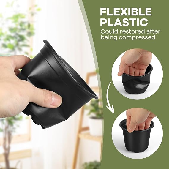 4 5 6 Inch Nursery Pots, 110 Packs Plastic Plant Pot with Drainage Hole, Seedling Starter Pots for Succulents (4 Inch)