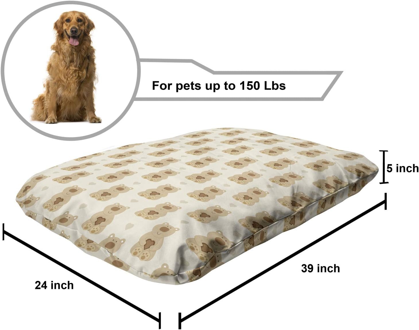 review Lunarable Romantic Pet Bed, Continuous Pattern of Teddy Bear Silhouettes with Hearts Theme, Chew Resistant Pad for Dogs and Cats Cushion with Removable Cover, 24