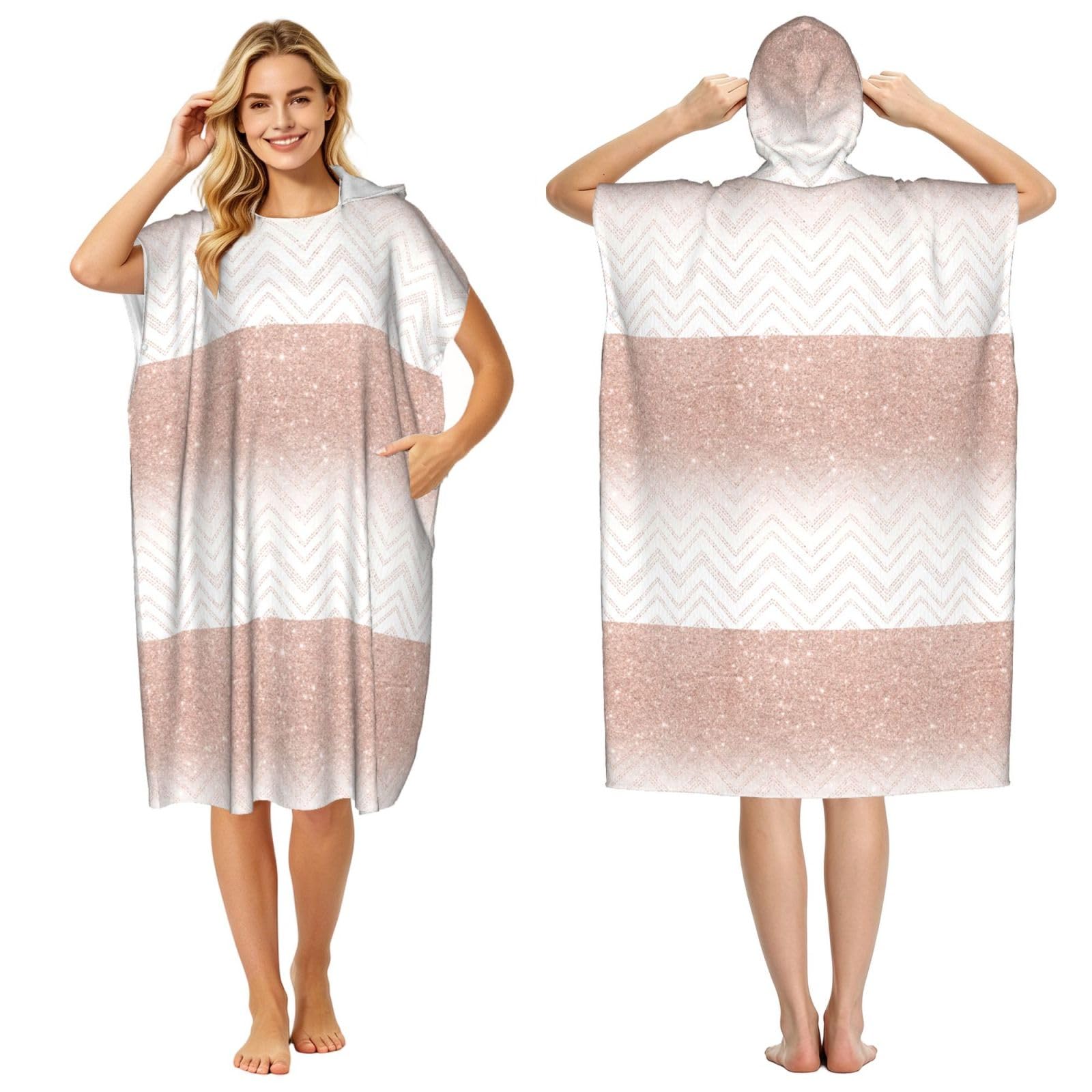 Poadnly Glittery Pretty Pattern, Adult Hooded Beach Towel 90 x 110 cm,Changing Bath Robe, Surf Poncho Towel For Women Men