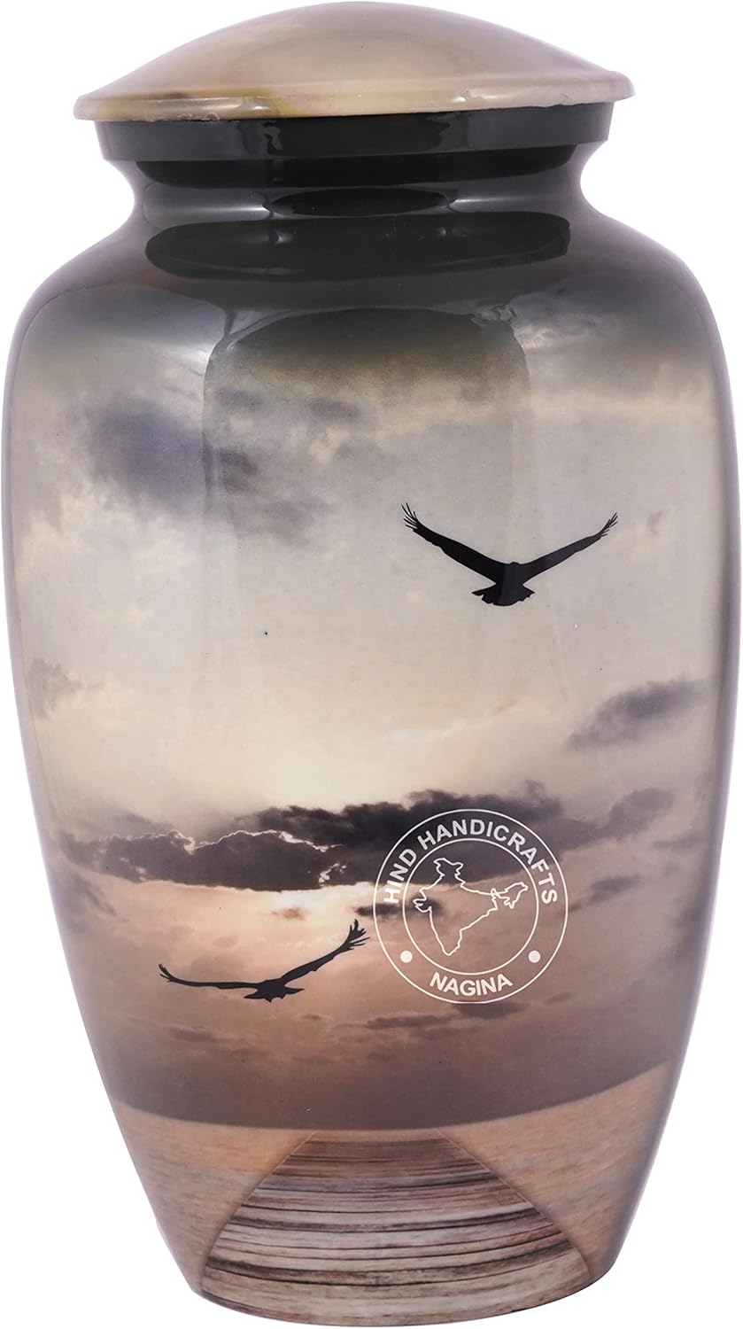 Aluminium Flying Dove Cremation Urn for Human Ashes Adult - Handcrafted Funeral Memorial Urn for Ashes - Large Columbarium Urn - Bag Included (200 Cubic Inches, Bird-4)