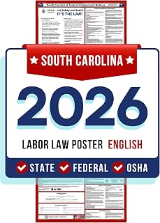2026 South Carolina State and Federal Labor Law Poster, Space-Saver Slim Design, Perfect Display for Any Office Space, All-in-One Mandatory Notices, Eco-Friendly Premium Paper - English 16"x40"