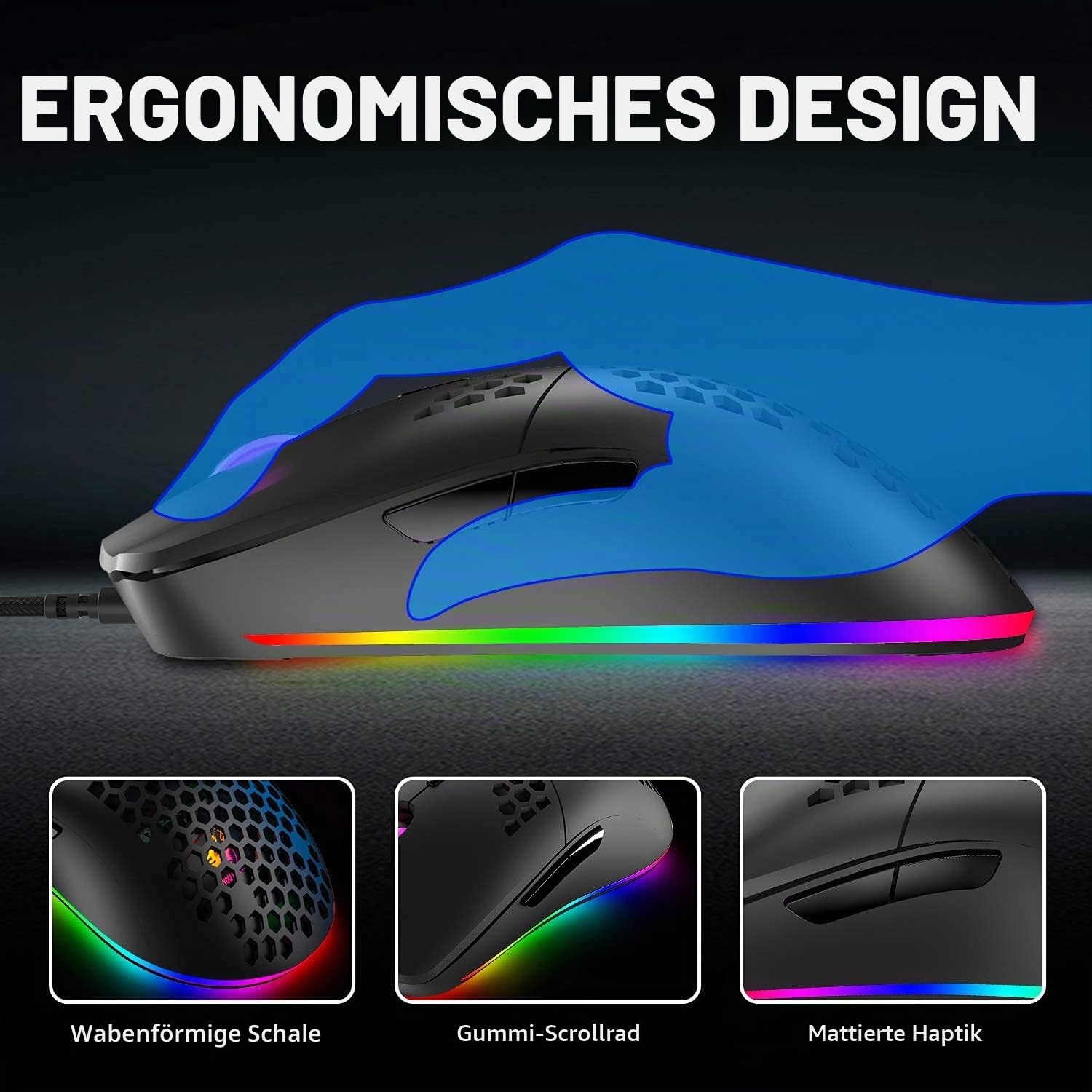 MK21 Gaming-Set: 60% Mechanische Tastatur + 6400 DPI Maus + Mauspad für PS4, Xbox, PC - Schwarz/Brown Switch