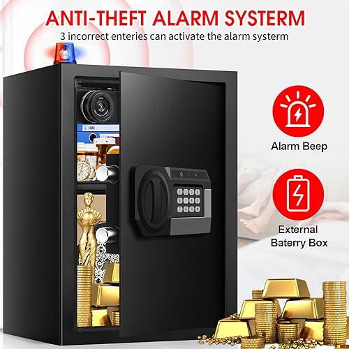 Miniatura 7 de Caja fuerte grande de 3.2 pies cúbicos para uso doméstico, a prueba de fuego y agua, caja de seguridad digital antirrobo con teclado programable y