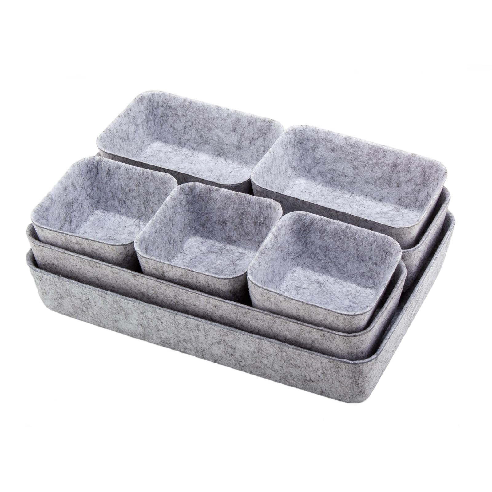lisetar Felt Drawer Organiser Set of 8 Pcs, 4 Sizes Desk Drawer Organiser Trays for Makeup, Stationery & Accessories, Soft Anti-Slip Drawer Organizer for Home Office Bedroom - Light Grey