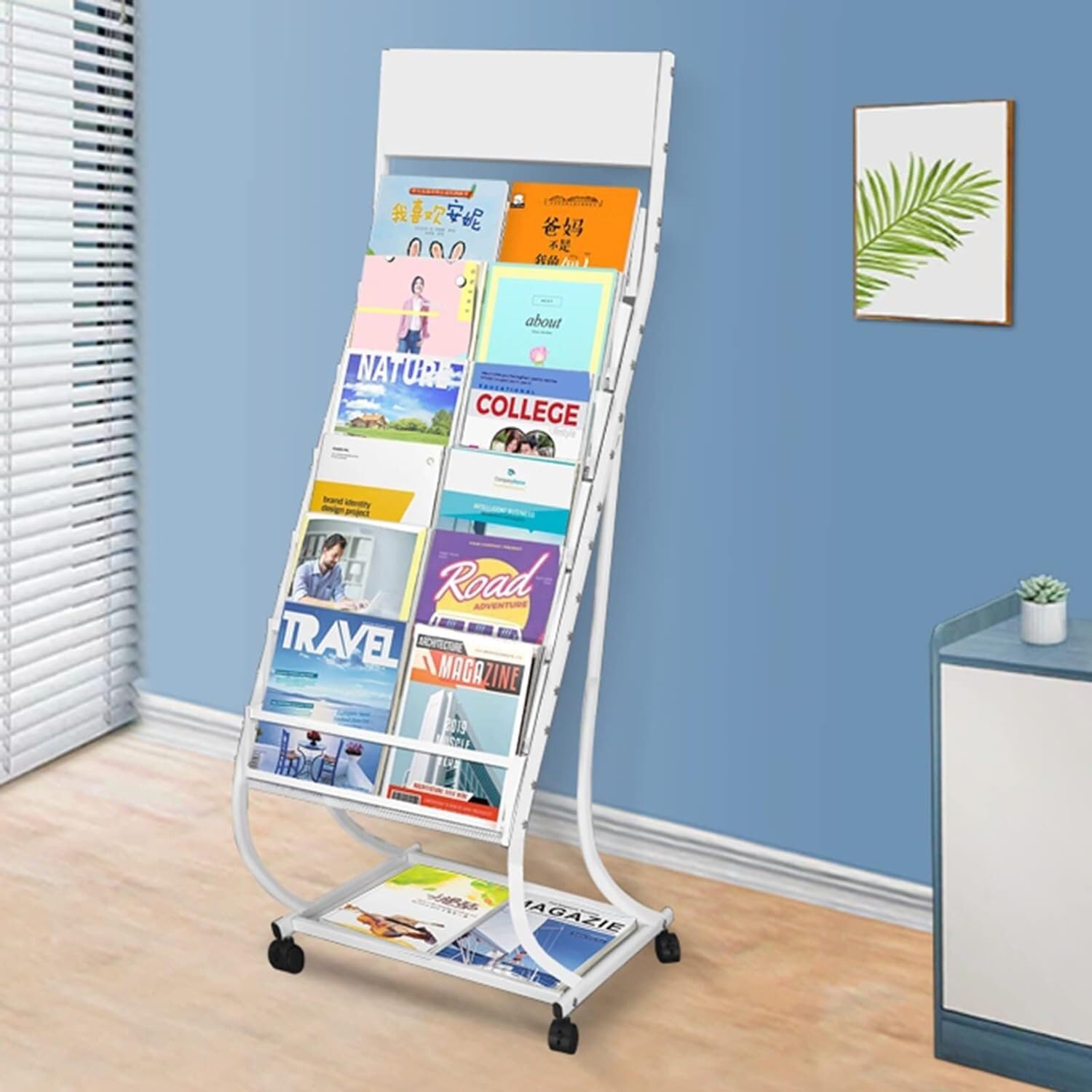Portariviste A 4 Livelli Con Ruote Tongmo | Espositore Per Brochure In Metallo | Nero, Formato A4 - 3