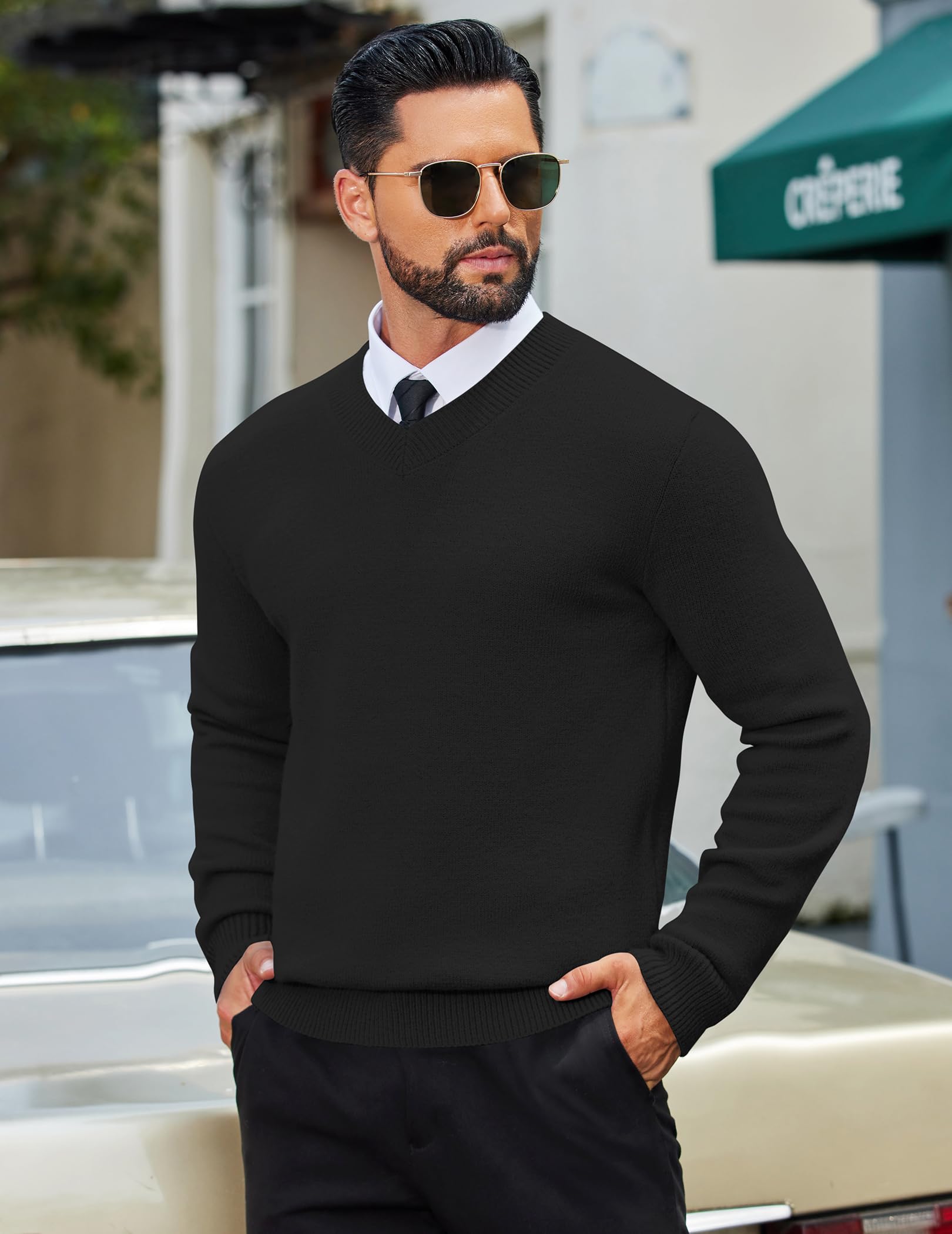 COOFANDY Pull Homme Col V Pullover d'hiver Épais Tricoté Manches Longues Sweat Homme Regular Fit