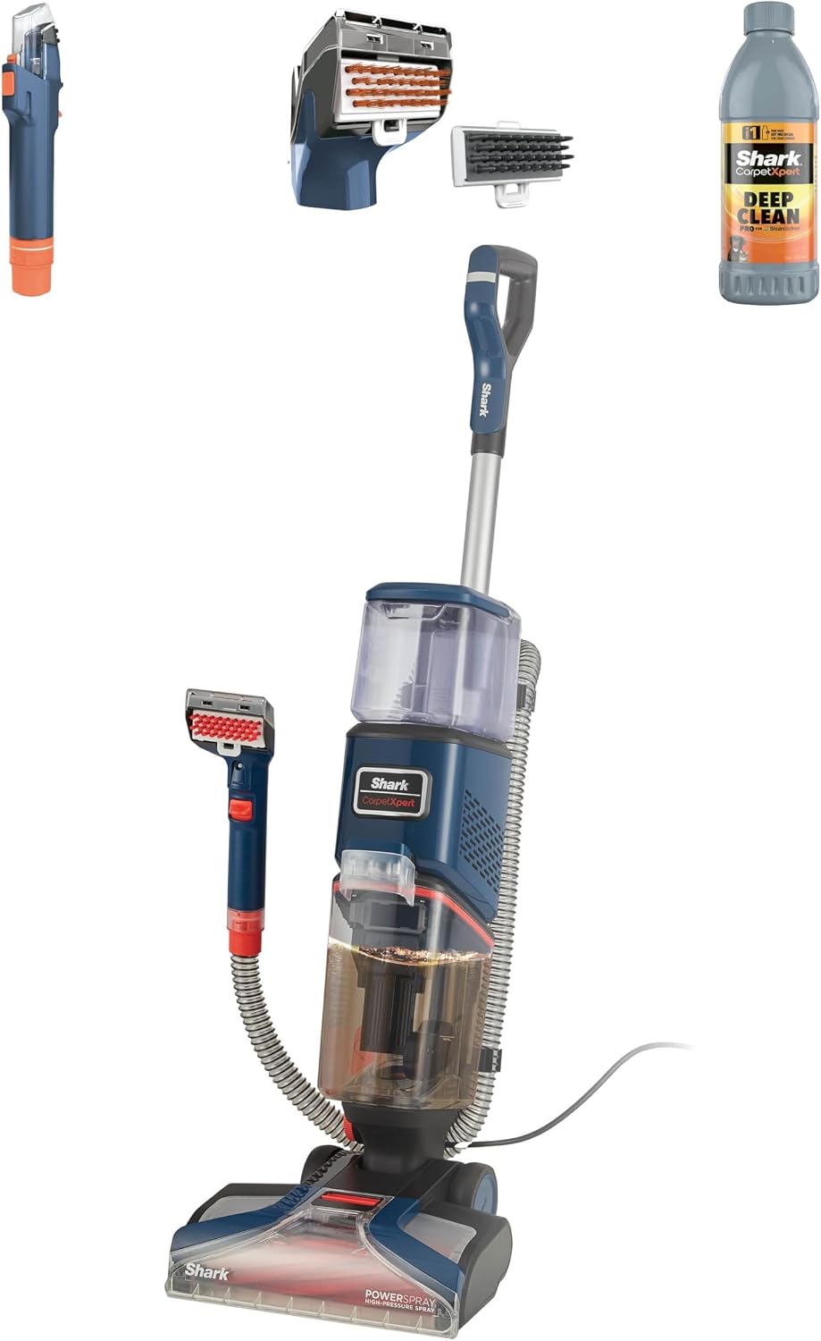 Shark CarpetXpert deep clean carpet cleaner in blue with stain tools