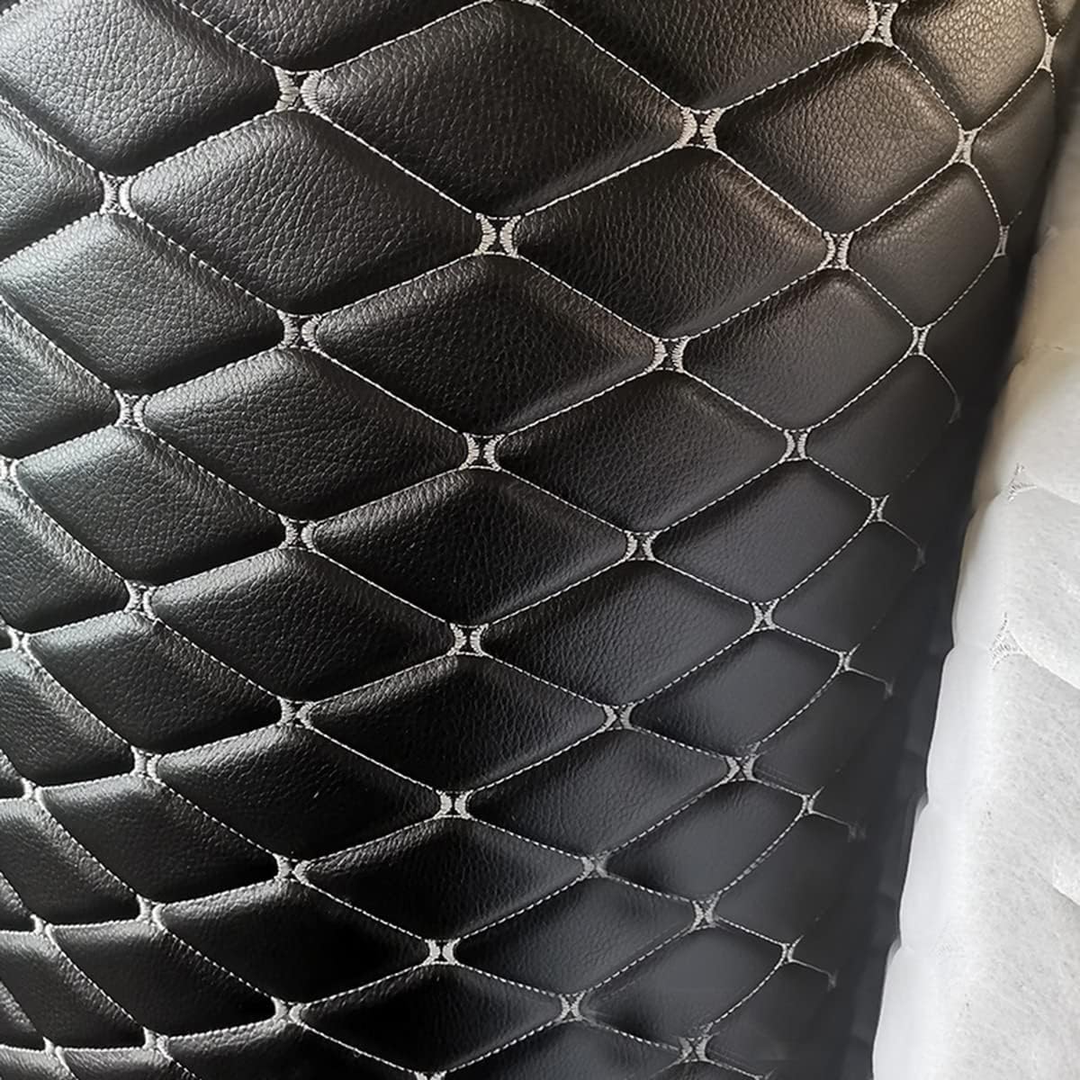 Diamond Faux Leather Vinyl Quilted Foam Fabric with 1/4" Thick Foam Backing for Upholstery Car Headliner Headboards Furniture DIY Projects,60" x 39.37" (Black&White)