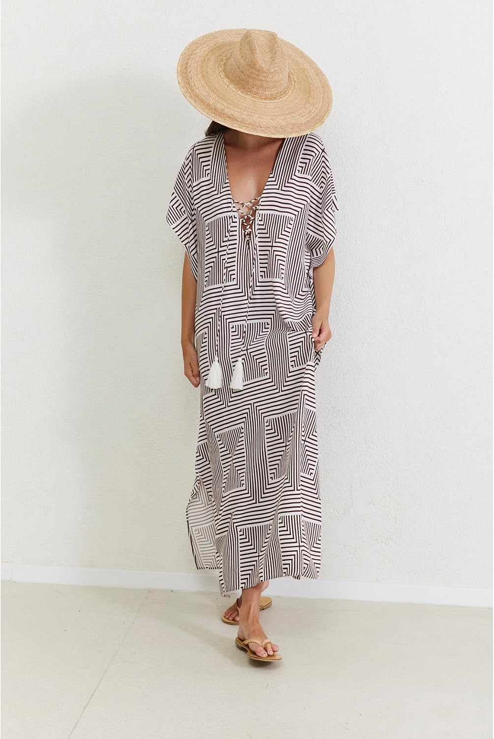 Gottex Beach Life Liora Kaftan Cover-Up - Front Tie Detail with Tassels, Side Slits