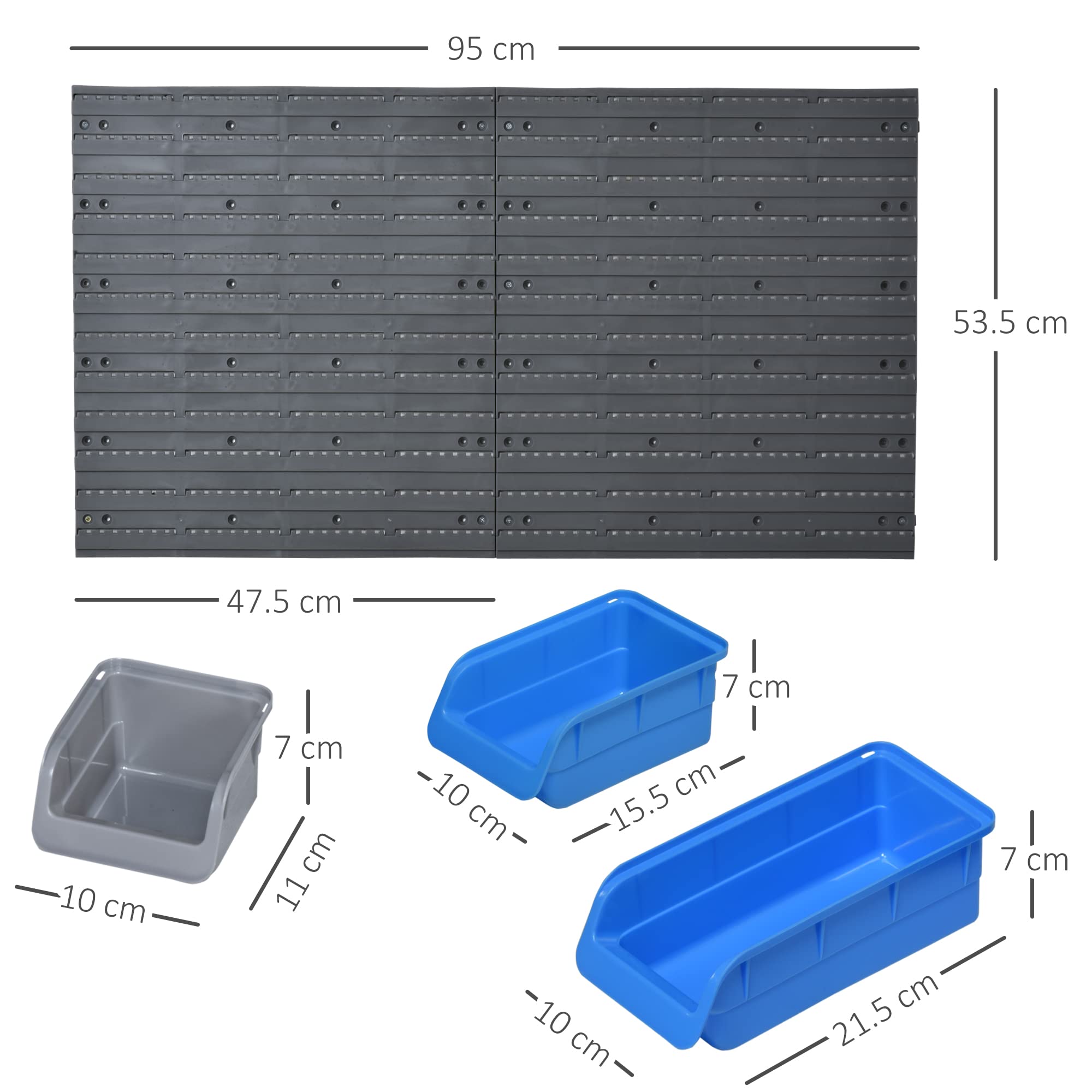 DURHAND Cassetta Portautensili da 44pz con Scatole Regolabili e Rimovibili, Montaggio a Muro, in PP Blu e Grigio, 54x22x95 cm