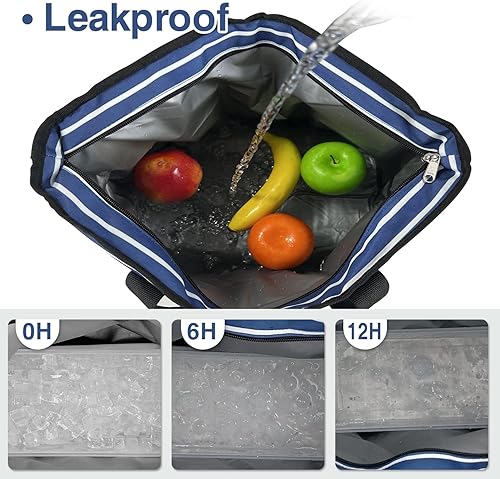 Miniatura 3 de Bolsa térmica grande aislada azul de 30 latas de 18 L, a prueba de fugas, suave bolsa de asas aislada, bolsa de comestibles reutilizable, lonchera