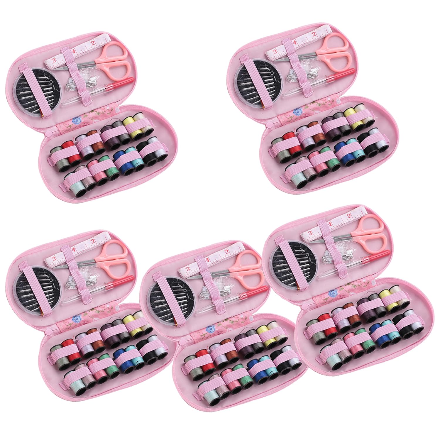 Kuber Industries (Set of 43 x 5) Mini Sewing Kit for Travel | Multifunctional Needle & Thread Box Set | Silai Machine Tailoring Stitching Kit | Sui Dhaga Pouch for Fashion Designing & Hand Embroidery