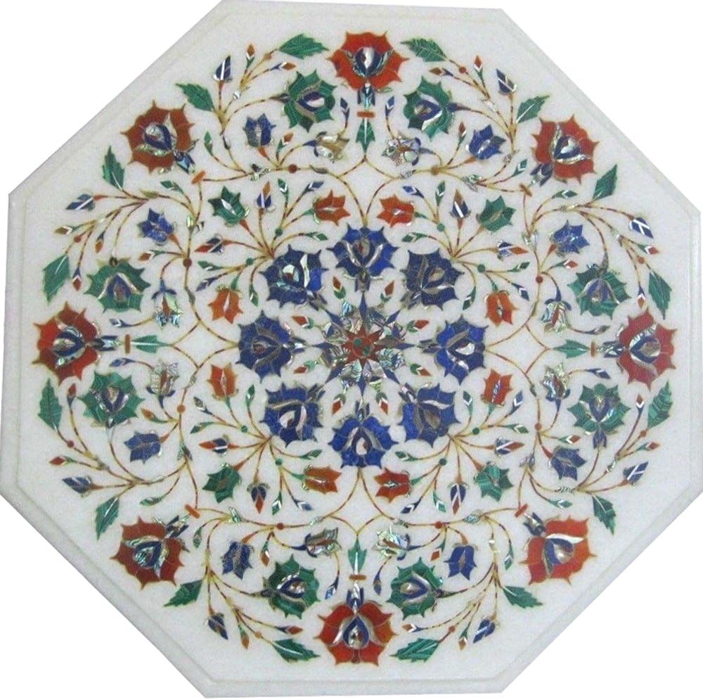 crafts look Marble Corner Table Top Handmade Semi Precious Stone Inlay Work Home & Gift