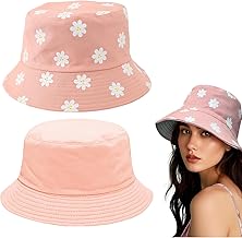 Yamobi Women's Sun Hat, Pink Fisherman Hat, Summer Hat Double Sided Foldable, UV Protection Hat with Flowers for Camping Travel Vacation