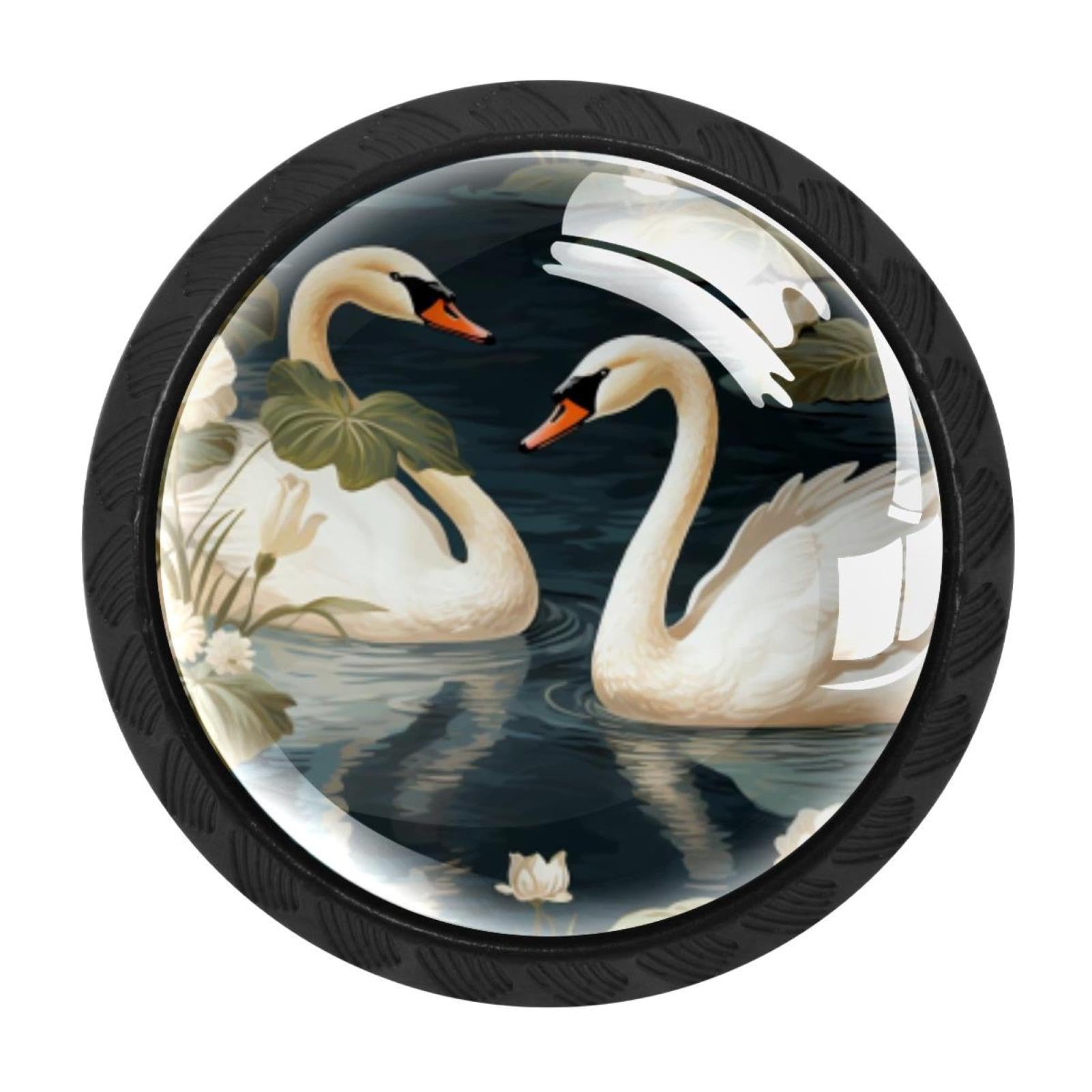 CHENZZZZ Swan Drawer Knobs Pull Handle Crystal Glass Circle Shape Cabinet Drawer Pulls Cupboard Knobs with Screws for Kitchen Cupboard Dresser Wardrobe etc