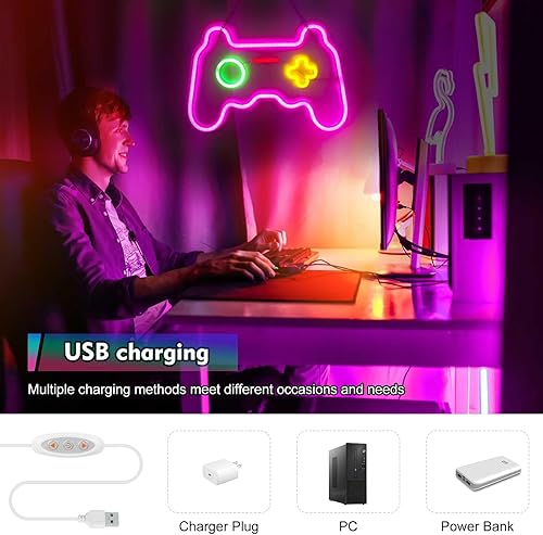 Miniatura 5 de Letrero de neón LED para jugador, controlador de juego para decoración de habitación de jugadores, letrero de neón para decoración de pared de 16 x