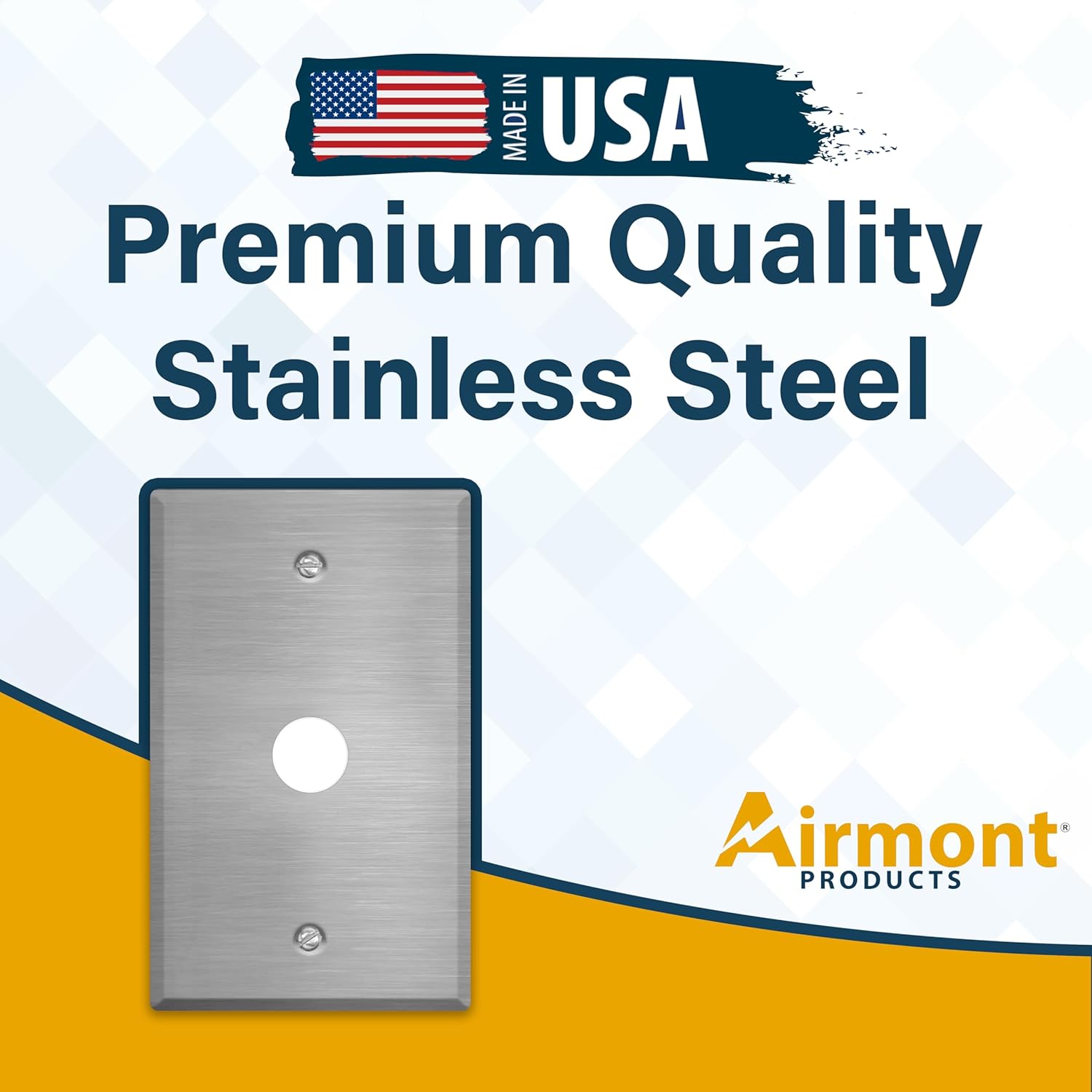 Standard Size Metal Wall Plate, 1-Gang Outlet Cover With 5/8'' Center Hole, Wall Plate 4.5" x 2.75", Corrosive Resistant, 430 Stainless Steel, Matching Screws, Made in USA