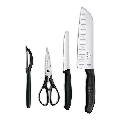 Victorinox Swiss Classic 4 Pc Knife Set - Stainless Steel Cutting, Chopping & Peeling Knives, Black, Swiss Made