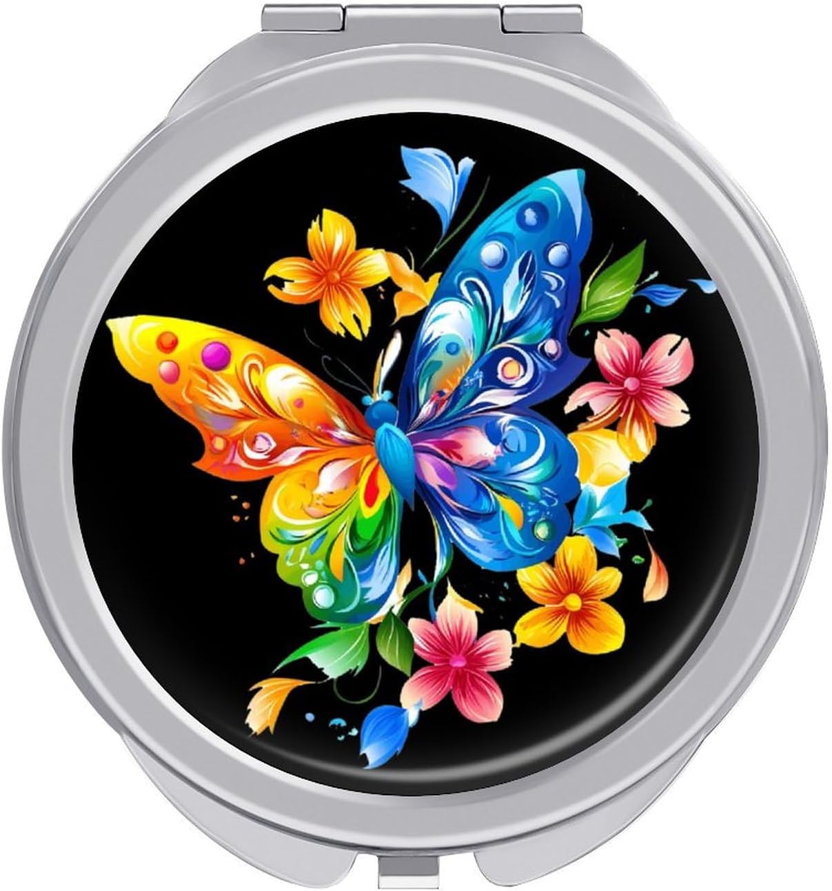 Butterfly Flowers Compact Makeup Mirror Mini Foldable Cosmetic Mirror Portable Travel Mirror for Purse Pocket