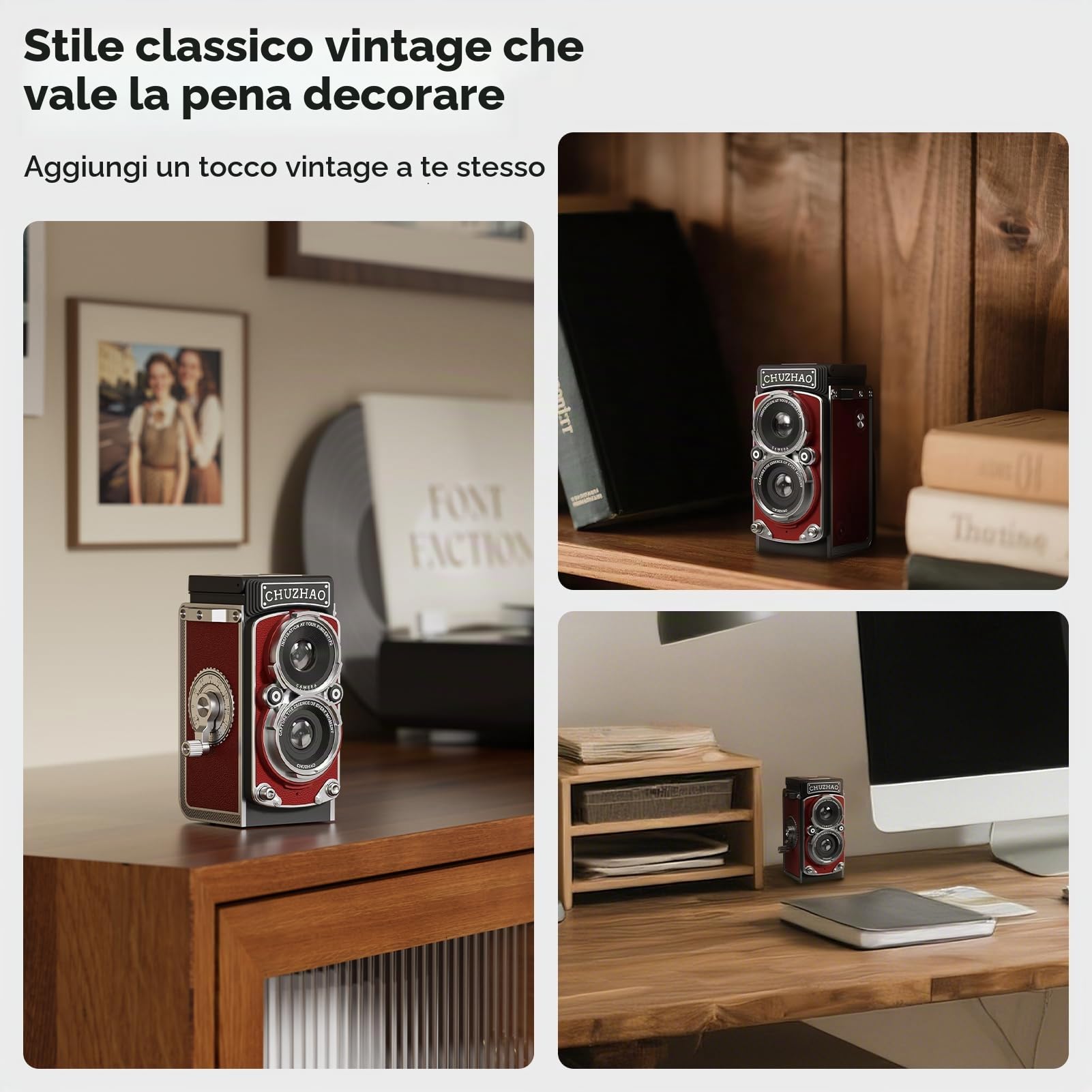 Chuzhao Mini Macchina Fotografica Vintage con Impostazione di Data e Ora, Portatile Stile Retrò TLR 1080P FHD Video 12MP Foto Autofocus Compatta Fotocamera Digitale con Scheda da 16GB, Rosso