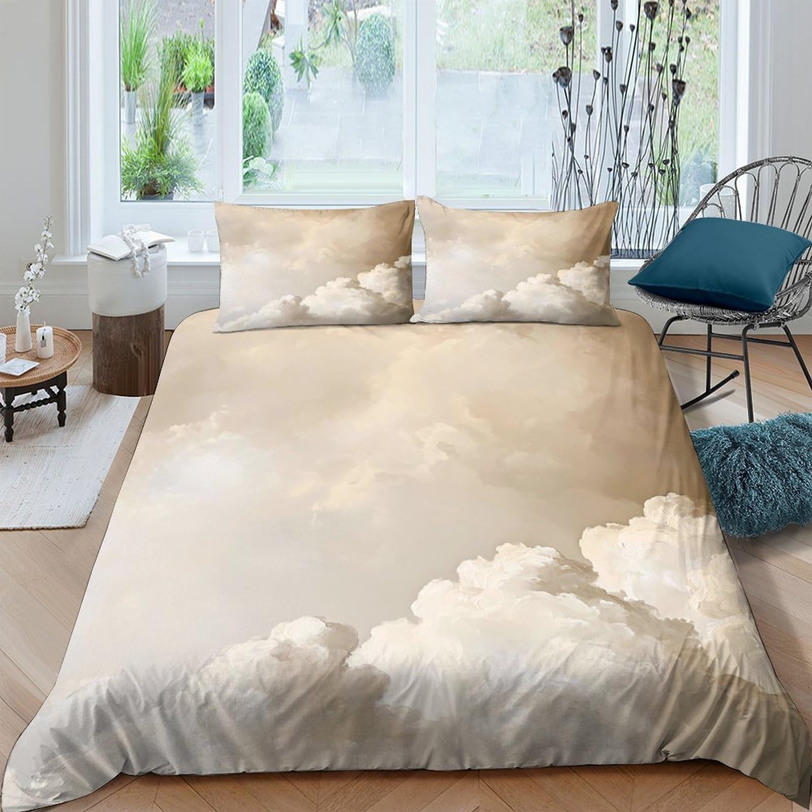 GPLZQXKJNH 3D Printed Cloud Sky Duvet Cover Microfiber Soft Breathable Sunset Bedding Set with 2 Pillowcases for Bedroom Decor Single（135x200cm）