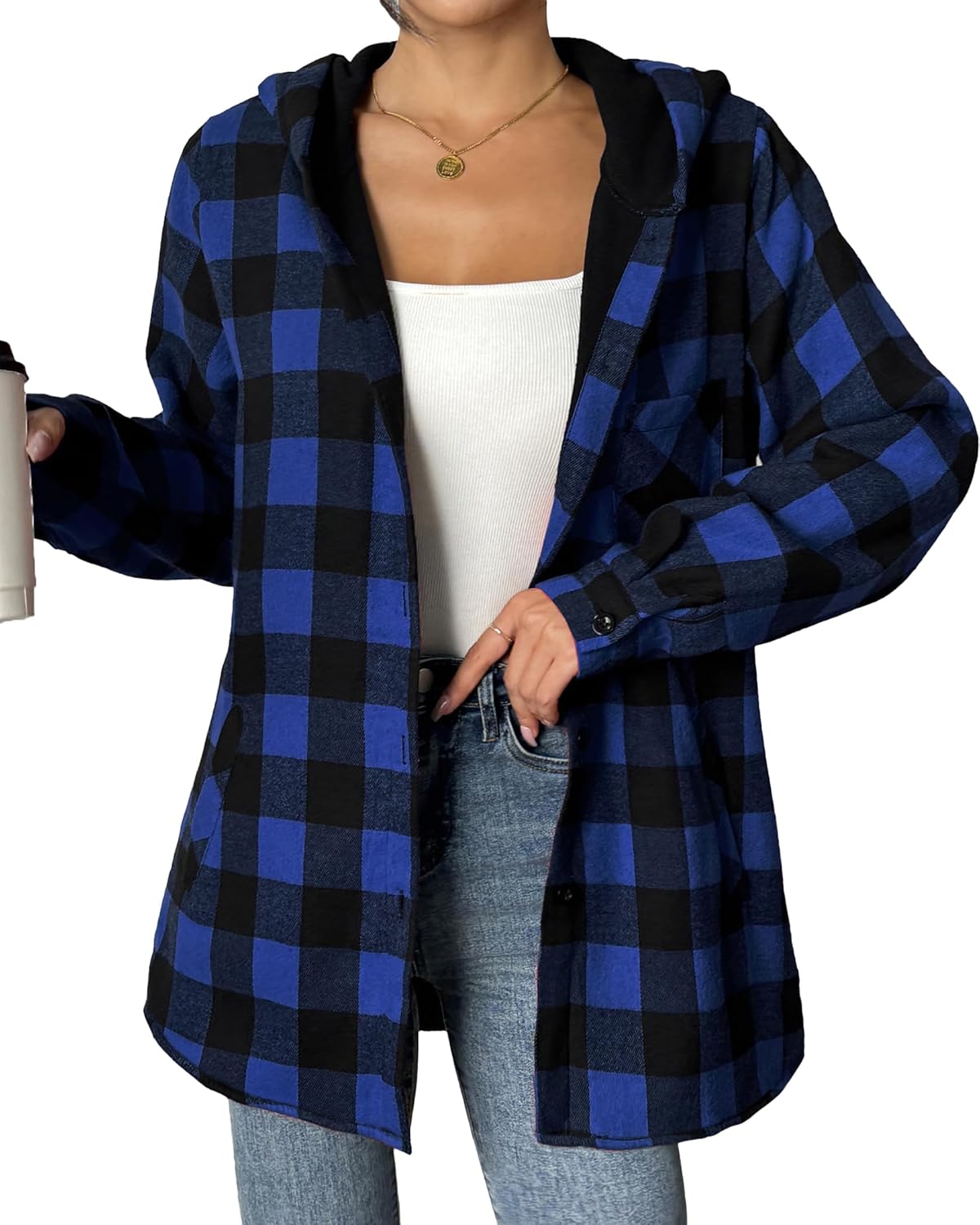 HOTOUCH Women Flannel Fleece Shacket Jacket Plaid Button...
