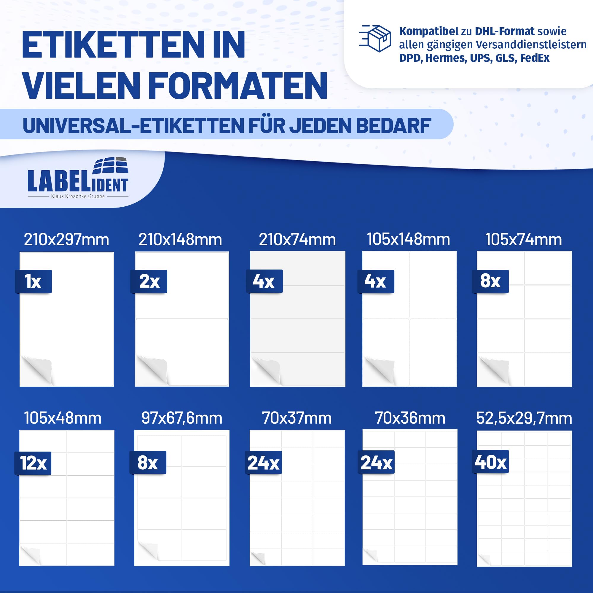 Labelident Laser-Etiketten 105 x 148 mm - 4 Etiketten pro A4-Bogen - 2.000 Etiketten (500 DIN A4 Bögen), selbstklebend, DIN A6 Adressaufkleber, Universal-Etiketten für Laser- & Inkjetdrucker