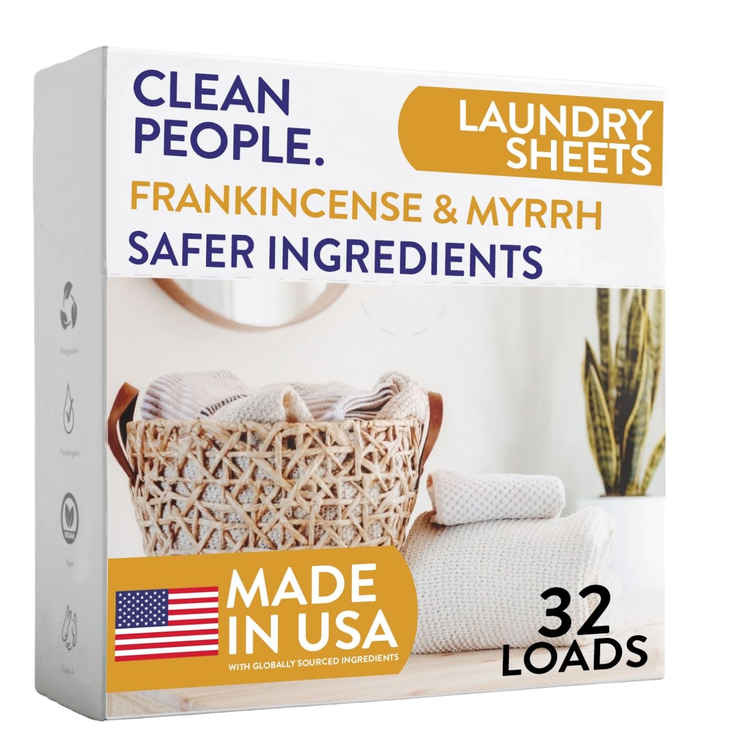 The Clean People Laundry Detergent Sheets - Laundry Soap - Ultra Concentrated, Recyclable Packaging, Stain Fighting - Frankincense &amp; Myrrh, 32 Pack