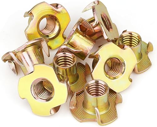 Miniatura 5 de Tuercas en T de 14"-20 (paquete de 100), acero galvanizado resistente a la corrosión, longitud del barril de 516", tuerca en T de 4 puntas para