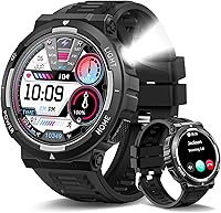 Vista 1 de Reloj inteligente militar para hombre (respuesta/hacer llamadas), reloj inteligente resistente con linterna LED, resistente al agua de 3 ATM