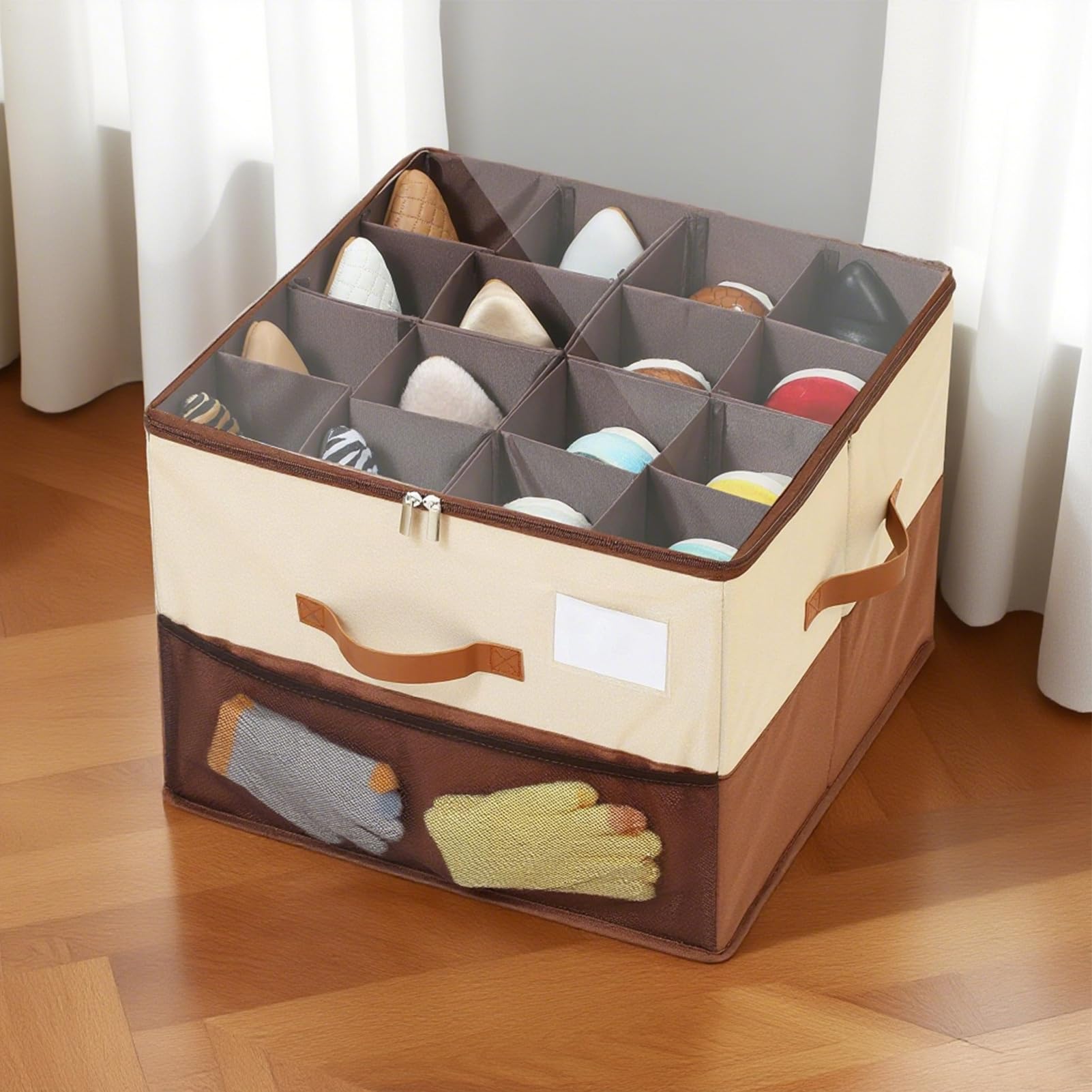 Contenitore per scarpe, organizer per scarpe, pieghevole, in tessuto, con coperchio trasparente e divisori regolabili, grande contenitore per stivali, tacchi, scarpe da ginnastica, camera da